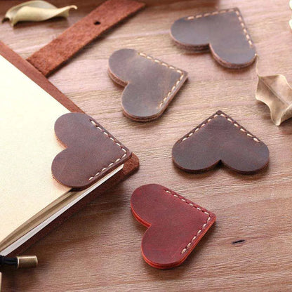 Heart-Shaped Handmade Cowhide & Crazy Horse Skin Bookmark - Customizable Logo - 5x5 cm , 