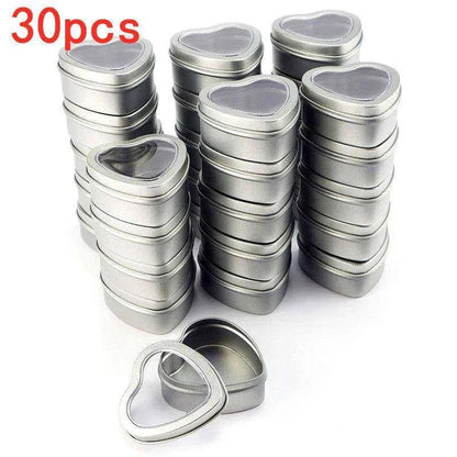 Heart-Shaped Metal Tin Box - 1.96oz Capacity, Silver with Transparent Window , 