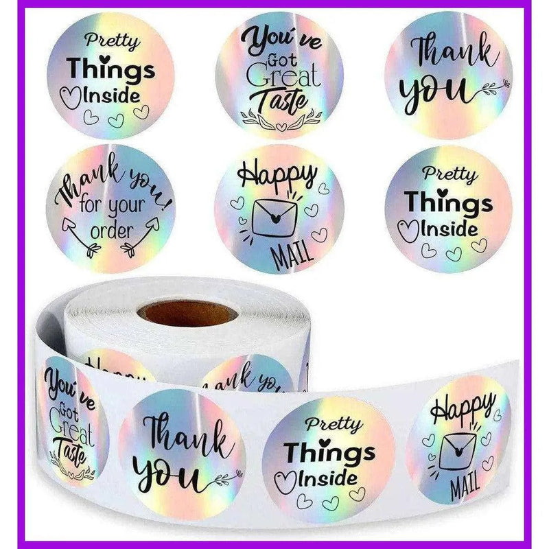 Holographic Thank You Sticker Roll Iridescent Care Package Labels Circle Stickers