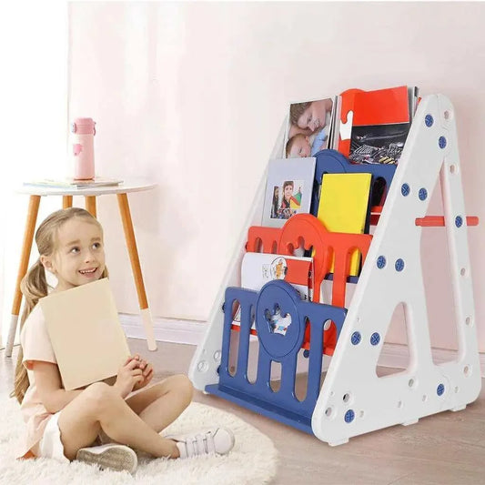 Kids 4-in-1 Easel Play Station with Bookshelf, Chair, and Bottom Storage , Kids Arts & Crafts, Kids Easel Play Station With Bookshelf Back ToyshelfDrawing Board And Chair