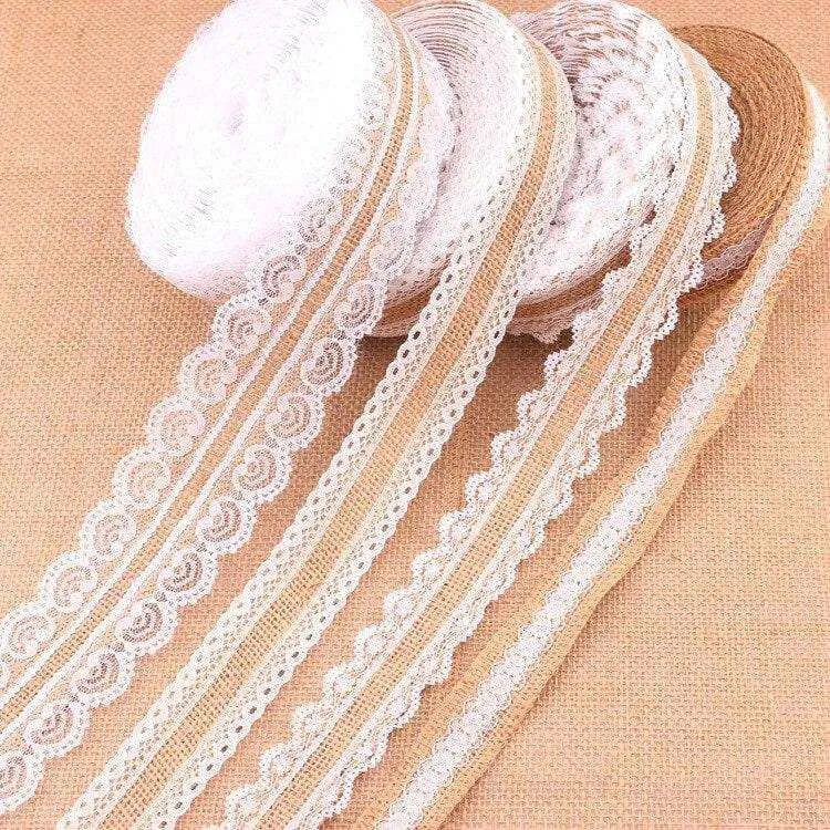 Lace and Jute Burlap Ribbon Roll For Gift Wrapping and Party Decor 1M/10M Ribbon Lace Doily Packaging Supplies Lace Trim Wedding Decoration