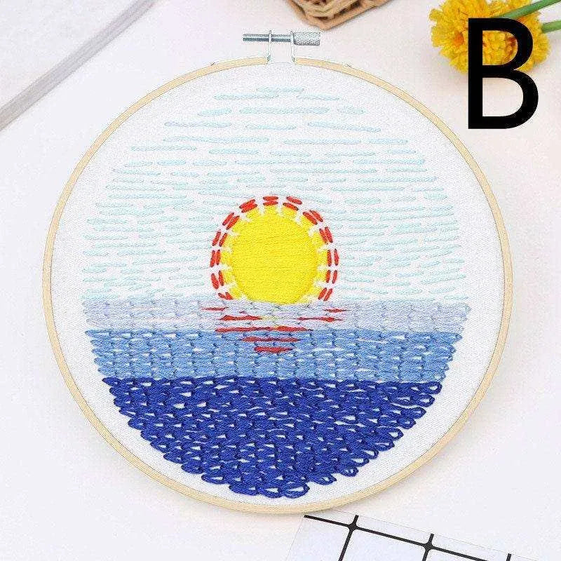 Landscape Embroidery Kit Sun Landscape Cross Stitch Hoop