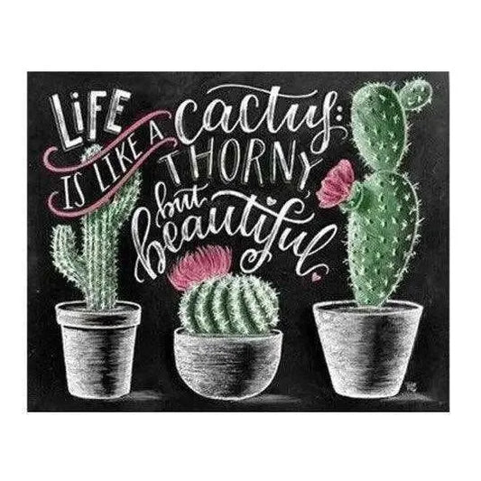 Life Is Like A Cactus Diamond Painting Kit Cartoon Cactus Cacti Succulent & Words DIY Cross Stitch Rhinestone Mosaic Home Craft Kit