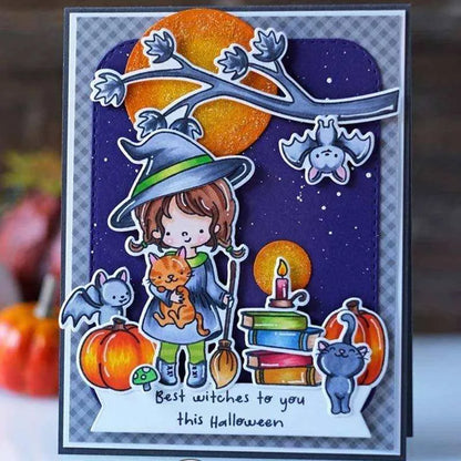 Little Witch Cutting Dies And Stamps For Cardmaking And Scrapbooking DIY Crafting Tool DIe Cutting Supplies Halloween Card Supply