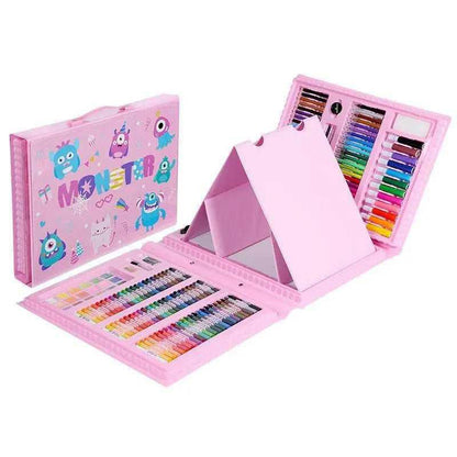 Monster Cartoon Children’s Drawing Tool Ultimate Art Set for Kids Built-in Easel Artist Crayon Drawing Brush Pens Birthday Gift Box Supplies