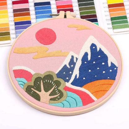 Pink Embroidery Mountain Cross Stitch Landscape Cross Stitch