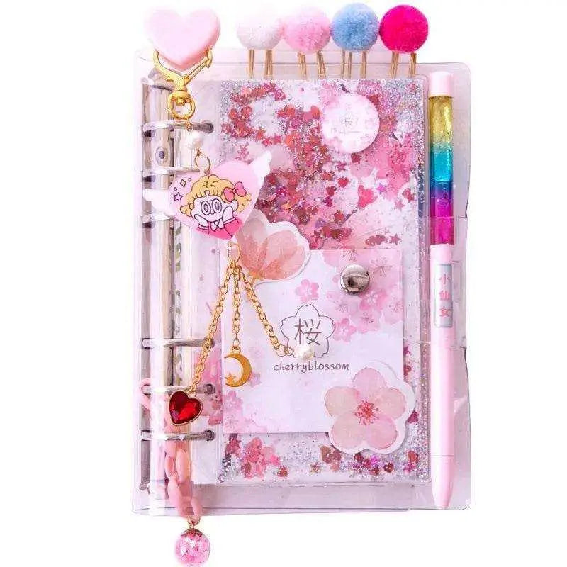 Pink diary journal set for girls cute agenda planner with stickers tapes and clips