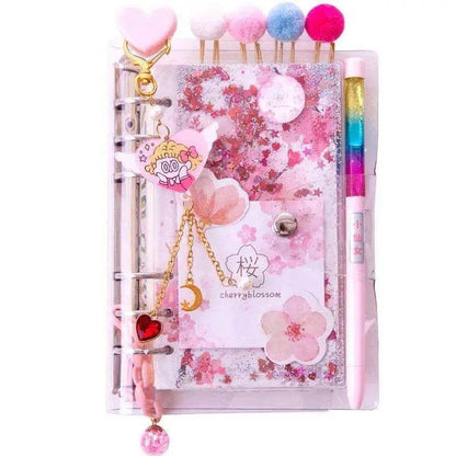 Pink diary journal set for girls cute agenda planner with stickers tapes and clips