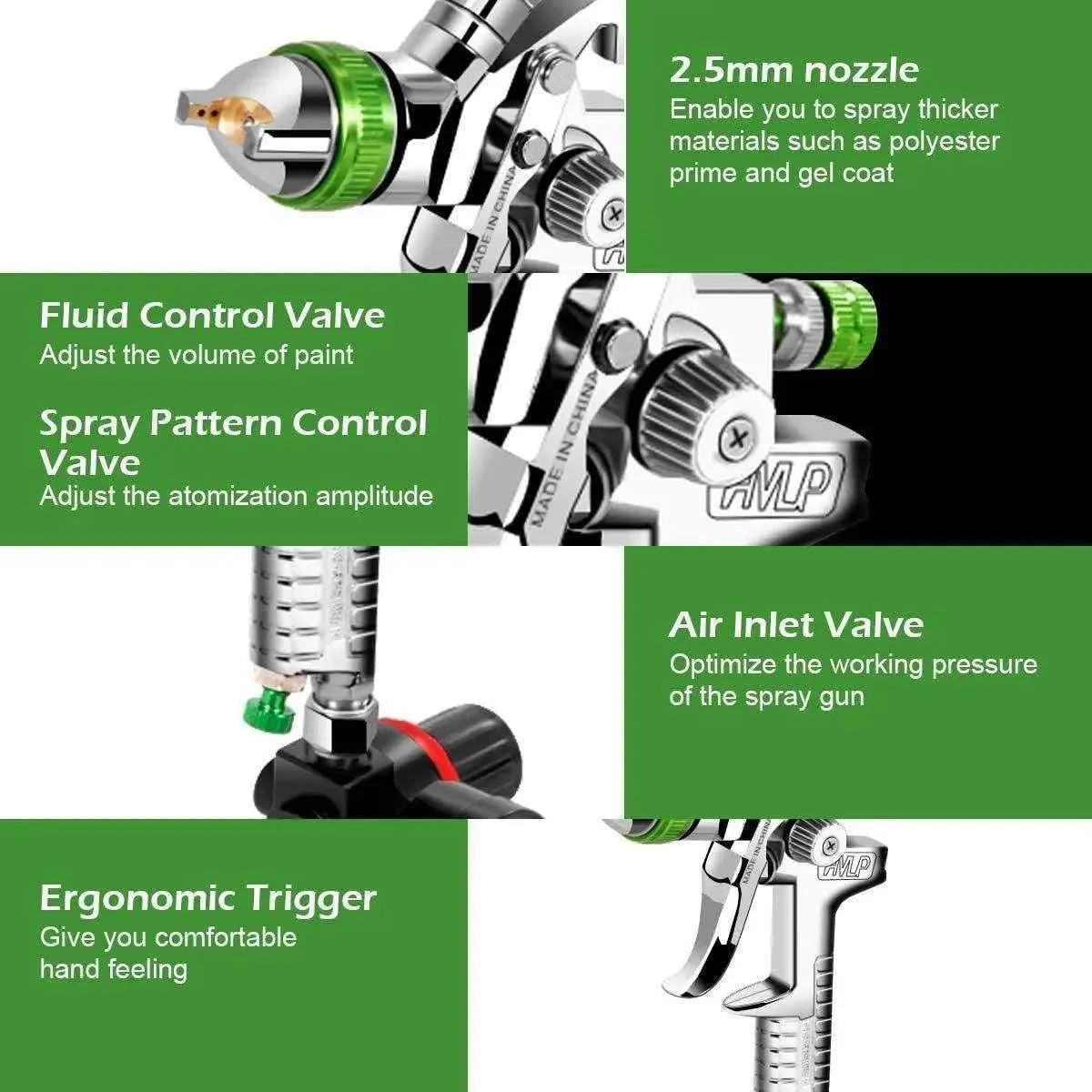 Professional HVLP Gravity Feed Air Spray Gun, 1.7mm 2.0mm 2.5mm Nozzles, 1000cc , DIY tools & accessories, Professional HVLP Gravity Feed Air Spray Gun 1.7mm 2.0mm 2.5mm Nozzles 1000cc