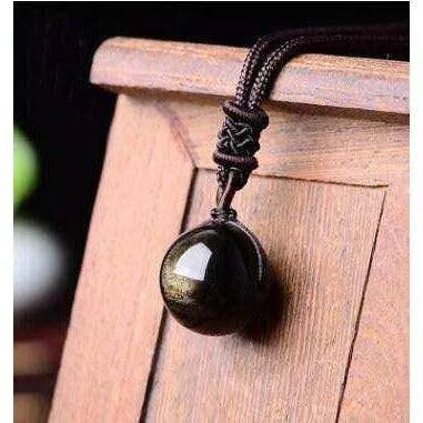 Round Obsidian Pendant Necklace for Women Girls Beaded Necklace Volcanic Golden Real Obsidian Natural Gemstone Healing Crystal Jewelry