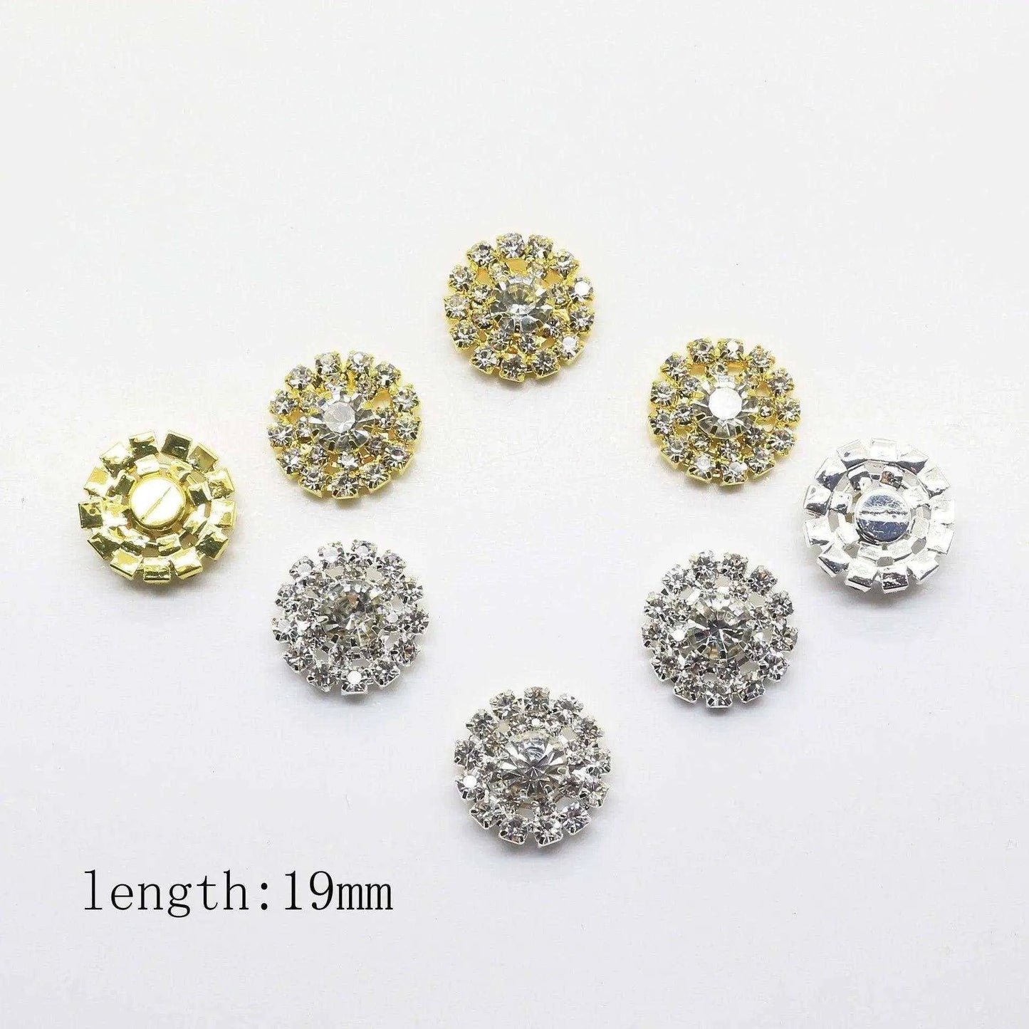 Rhinestone buttons for dressmaking gold and silver fashion and scrapbooking accessories