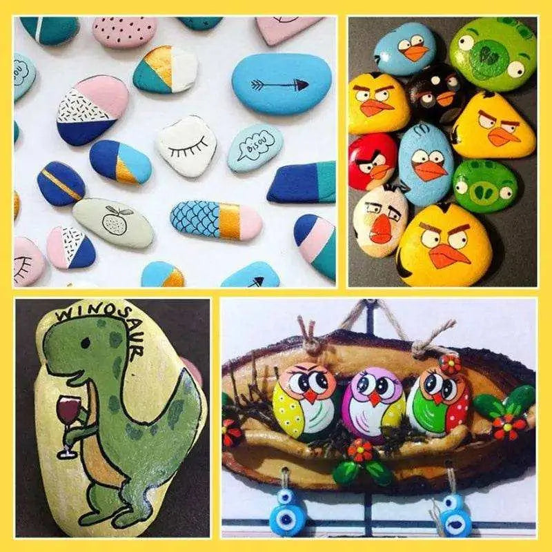 Rock Painting Kit Toys For Kids Stone DIY Craft Arts Creative Tools For Children Includes Wooden Board Brushes Rocks & Waterproof Paint