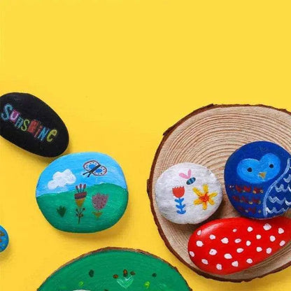 Rock Painting Kit Toys For Kids Stone DIY Craft Arts Creative Tools For Children Includes Wooden Board Brushes Rocks & Waterproof Paint