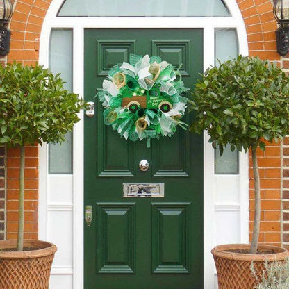 Shamrock Ribbon Wreath - Irish Festival Garland - 40x40x9cm , 