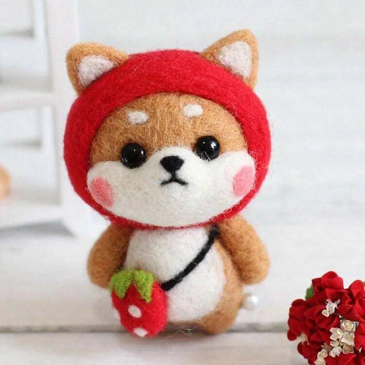 Shiba Inu Wool Felt Kit Felted Animal Felting Kit DIY Doll Making