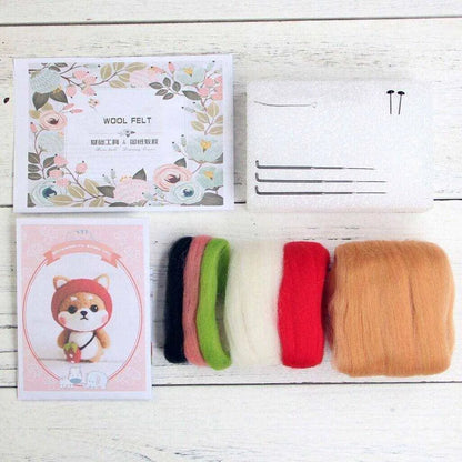 Shiba Inu Wool Felt Kit Felted Animal Felting Kit DIY Doll Making