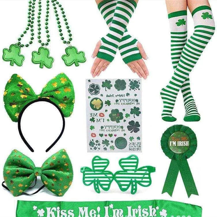 St. Patrick's Day 11-Piece Irish Suit with Shoulder Strap, Socks, Gloves , 