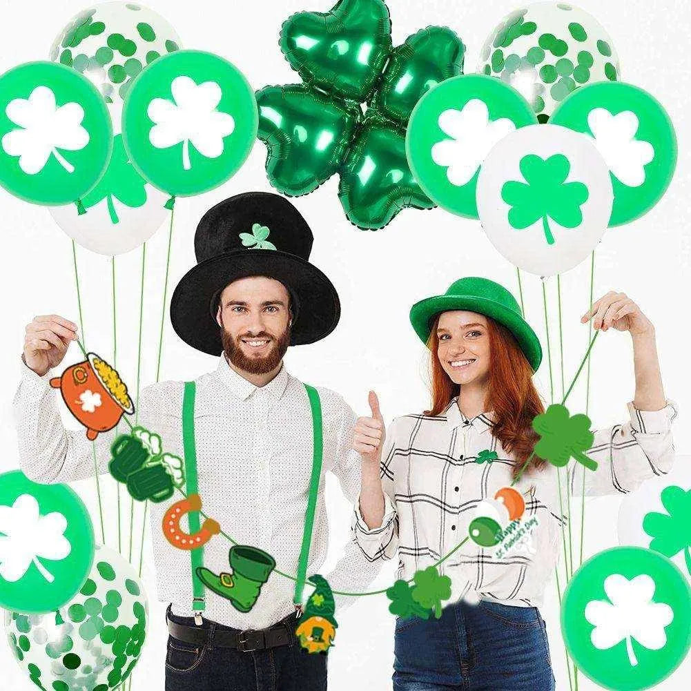 St. Patrick's Day Balloon Decoration Supplies - 32 Balloons, Pull Flag, Cake Card, Dispensing, Ribbon , 