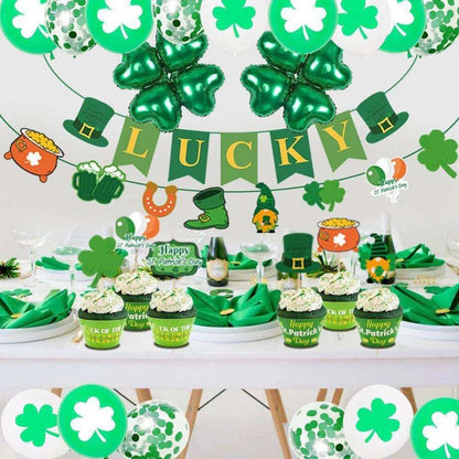 St. Patrick's Day Balloon Decoration Supplies - 32 Balloons, Pull Flag, Cake Card, Dispensing, Ribbon , 