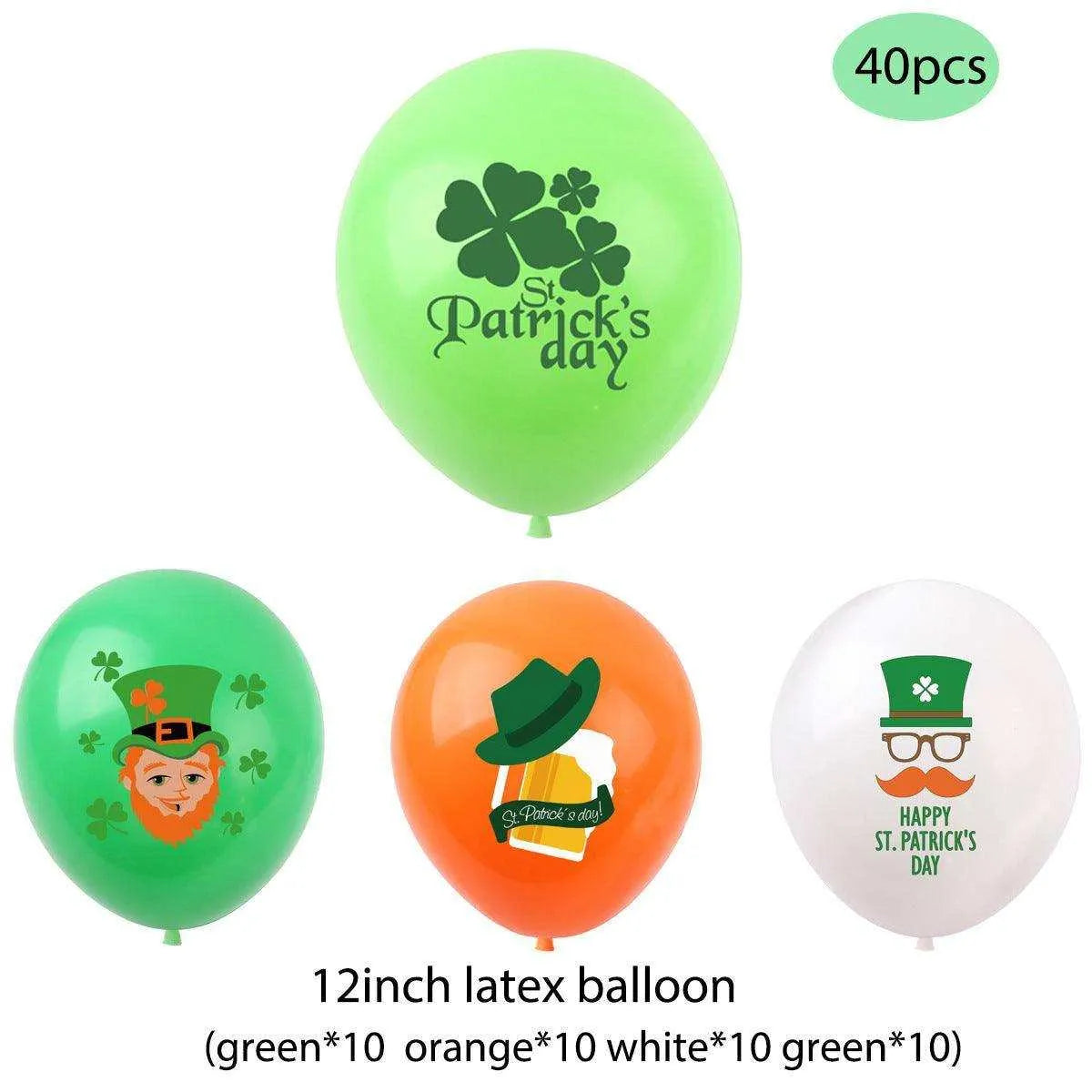 St. Patrick's Day Clover Balloons - 40 Mixed Latex Balloons , 