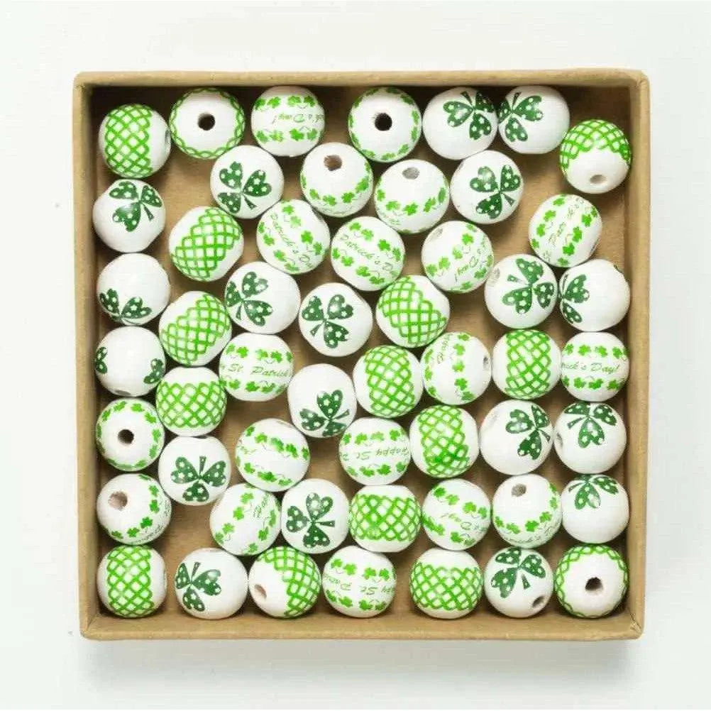 White Beads Green Round Bead Irish Festival Shamrock Patterns St. Patrick's Day Accessories DIY Jewelry Making