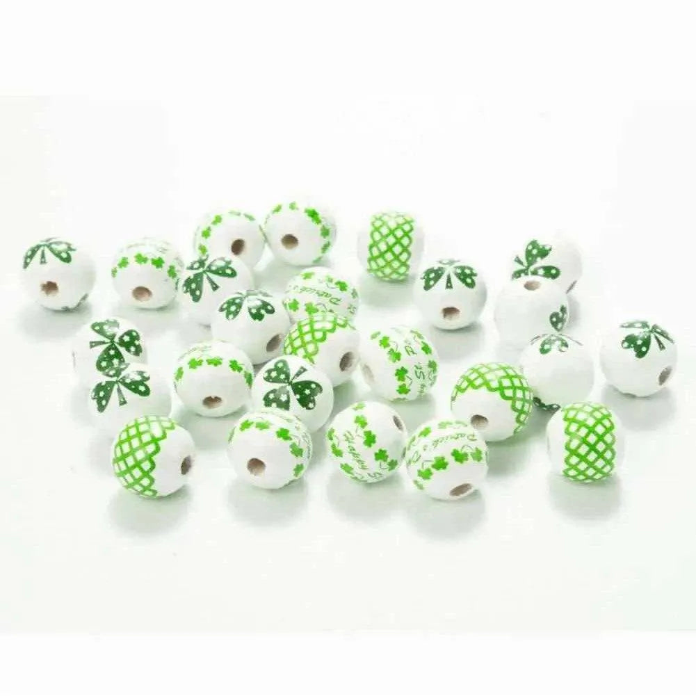 White Beads Green Round Bead Irish Festival Shamrock Patterns St. Patrick's Day Accessories DIY Jewelry Making