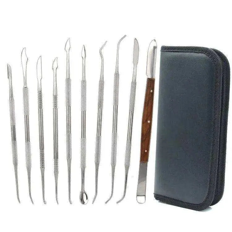 10 Pcs Double-Ended Stainless Steel Wax Clay Sculpting Carving DIY Tools Kit Detailing Pottery Carving Spatula Chisel Carver Set with Pouch