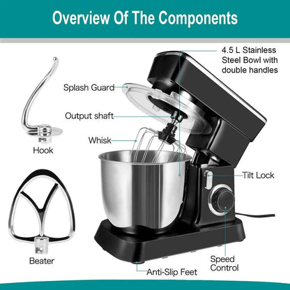 Stand Mixer 800W - 10-Speed Tilt-Head, 4.5QT Stainless Steel Bowl , baking tool, Stand Mixer 4.5-QT 800W 10-Speed Tilt-Head Food Mixer Kitchen Electric Mixer