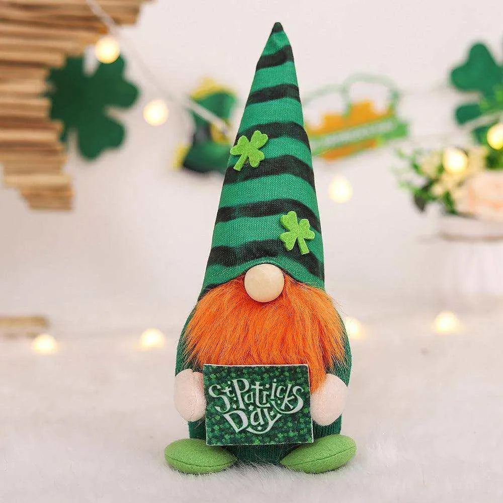 Super Soft Knitted Irish St. Patrick's Day Plaid Hat Couple Doll - 27x10x8CM , 