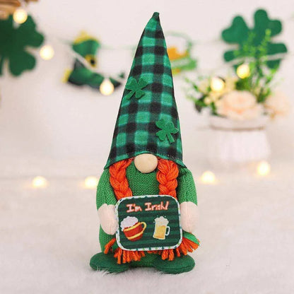 Super Soft Knitted Irish St. Patrick's Day Plaid Hat Couple Doll - 27x10x8CM , 