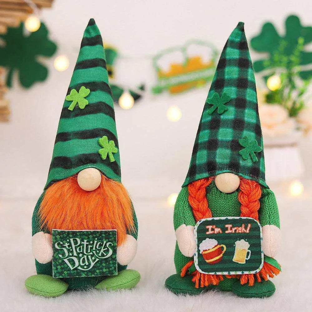 Super Soft Knitted Irish St. Patrick's Day Plaid Hat Couple Doll - 27x10x8CM , 