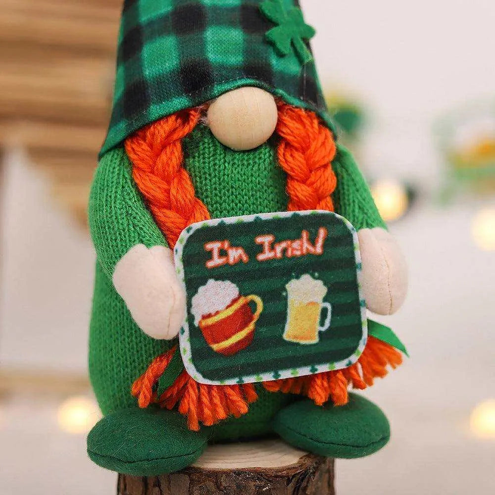 Super Soft Knitted Irish St. Patrick's Day Plaid Hat Couple Doll - 27x10x8CM , 