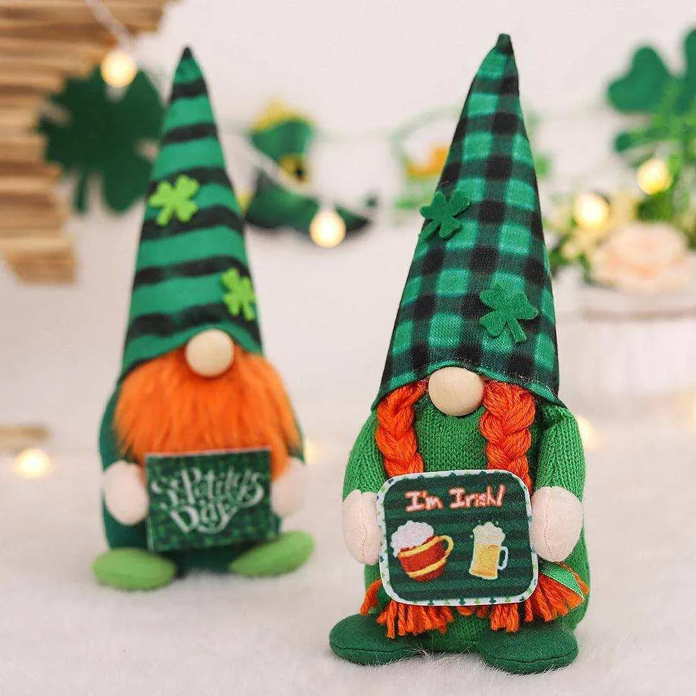 Super Soft Knitted Irish St. Patrick's Day Plaid Hat Couple Doll - 27x10x8CM , 