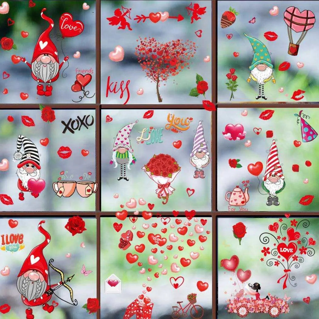 Valentine's Day Heart-Shaped Electrostatic Stickers - 9 Sheets, Nordic Style Ambiance , 