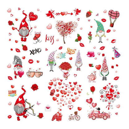 Valentine's Day Heart-Shaped Electrostatic Stickers - 9 Sheets, Nordic Style Ambiance , 