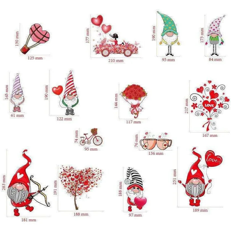 Valentine's Day Heart-Shaped Electrostatic Stickers - 9 Sheets, Nordic Style Ambiance , 