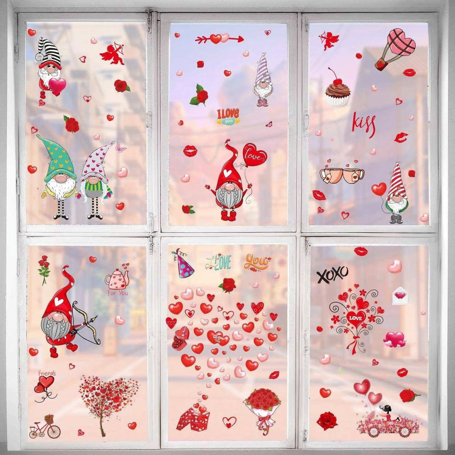 Valentine's Day Heart-Shaped Electrostatic Stickers - 9 Sheets, Nordic Style Ambiance , 