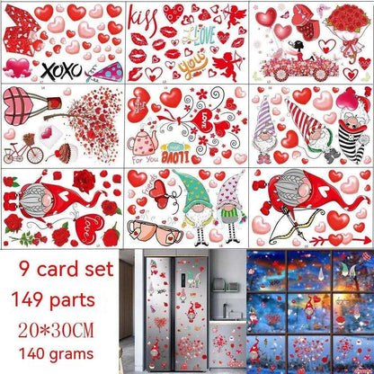 Valentine's Day Heart-Shaped Electrostatic Stickers - 9 Sheets, Nordic Style Ambiance , 