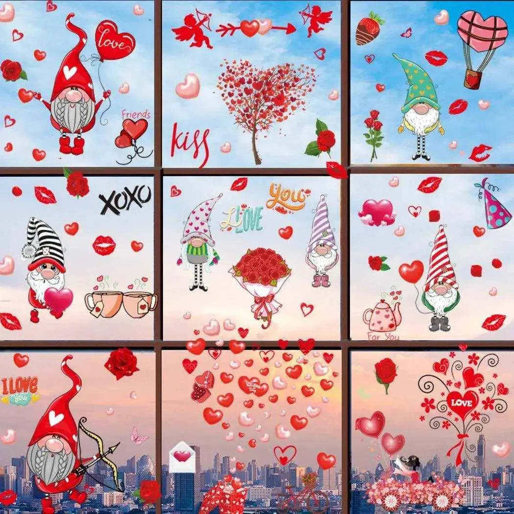 Valentine's Day Heart-Shaped Electrostatic Stickers - 9 Sheets, Nordic Style Ambiance , 