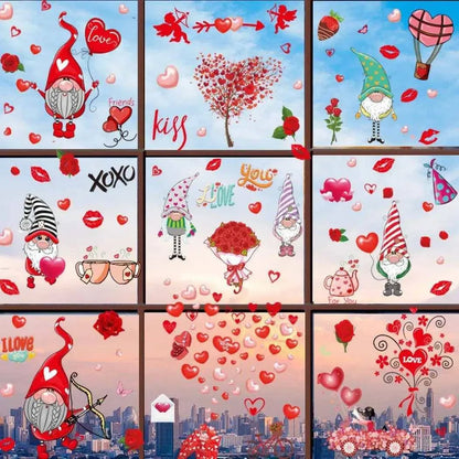 Valentine's Day Heart-Shaped Electrostatic Stickers - 9 Sheets, Nordic Style Ambiance , 