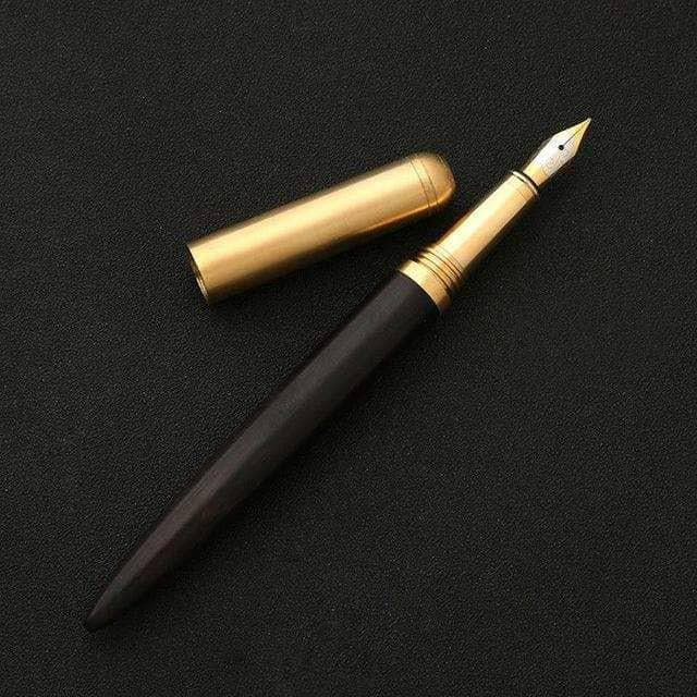 Vintage Fountain Pen rosewood wooden handle and brass body with free leather pen bag gift