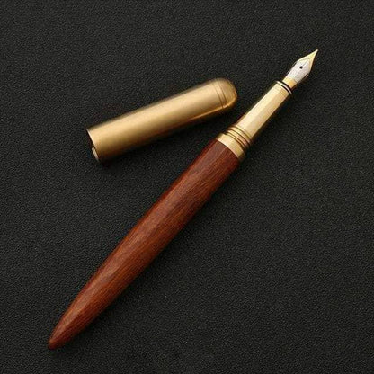 Vintage Fountain Pen rosewood wooden handle and brass body with free leather pen bag gift