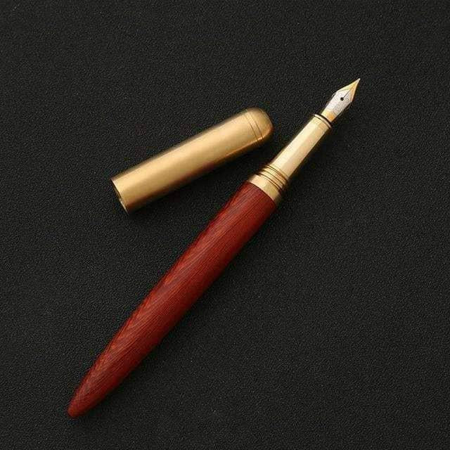 Vintage Fountain Pen rosewood wooden handle and brass body with free leather pen bag gift