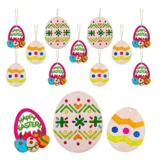 Wood Egg Pendant DIY Painting Easter Kids Activity Hanging Ornament Easter Eggs Painting Gifts For Children DIY Crafts Easter Gift Idea