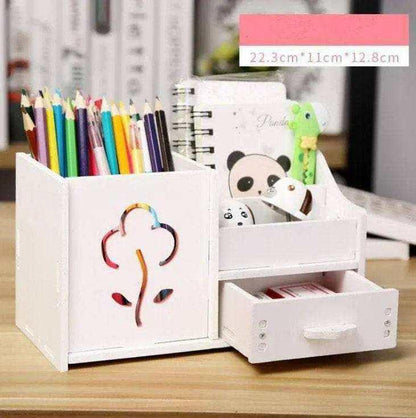 Wood desktop organizer with drawers cute pen holder