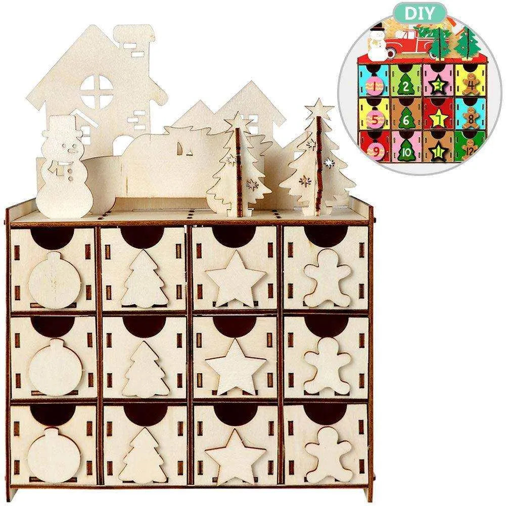 a wooden box with a christmas scene cut out of it