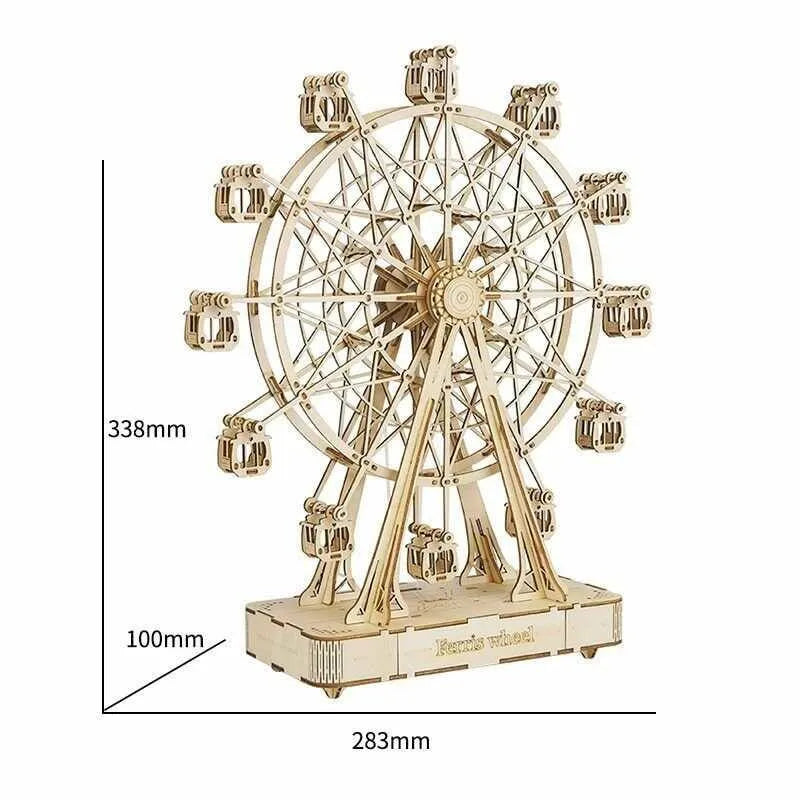 Wooden Ferris Wheel Model Toy Building Block Music Box