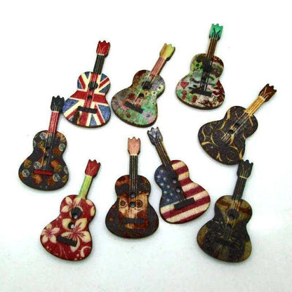 Wooden Guitar Buttons Sew On Buttons For Dressmaking Sewing Supplies Backpack Buttons 50pcs