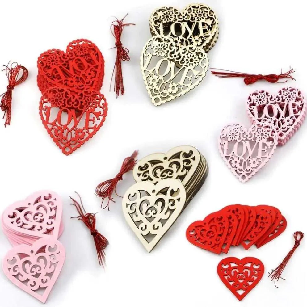 Wooden Hearts Wood Love Heart Decor Valentines Ornament Heart Discs Wedding Props Hanging Pendants