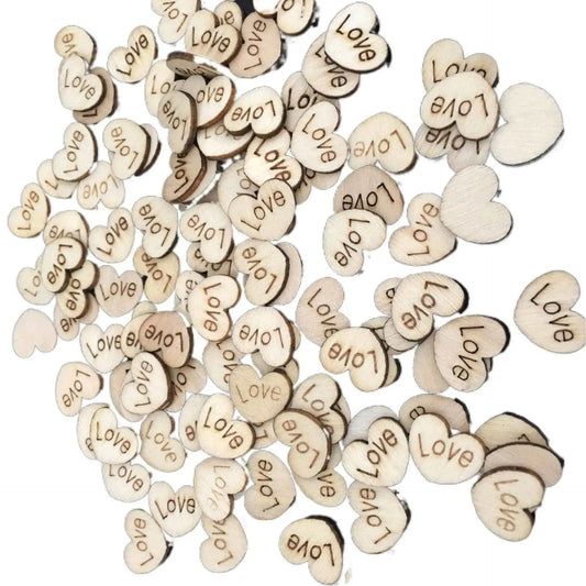 Wooden love heart buttons rustic wedding table decor 100pcs scrapbook decoration